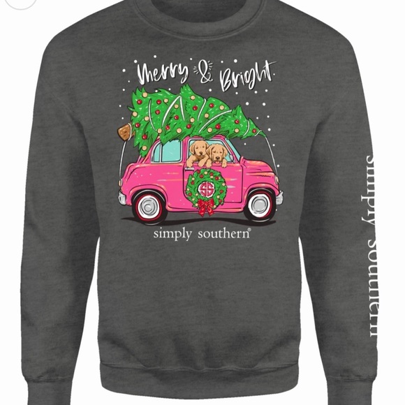 Like New Simply Southern Merry & Bright Puppies Christmas Sweatshirt Sz M - Picture 2 of 3